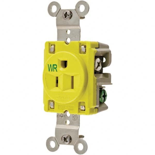 Hubbell Wiring Device-Kellems - 125V 15A NEMA 5-15R Industrial Grade Yellow Straight Blade Single Receptacle - Americas Tooling