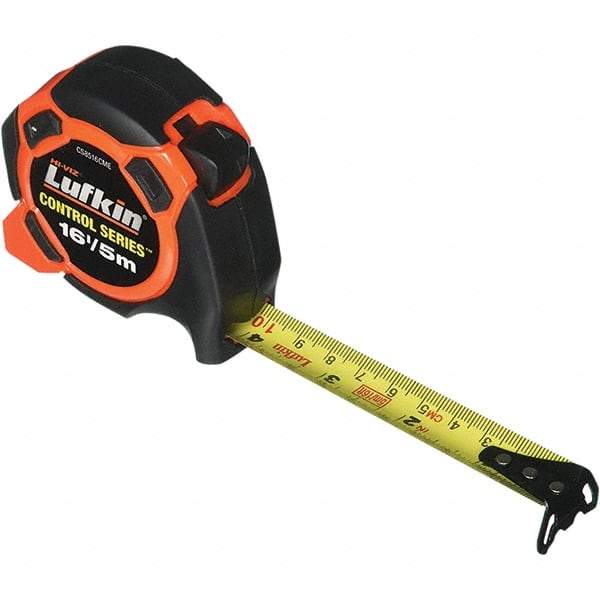 Lufkin - 16' x 3/4" Yellow Steel Blade Tape Measure - 1/8" Graduation, Inch/Metric Graduation Style, Orange/Black ABS Plastic Case - Americas Tooling