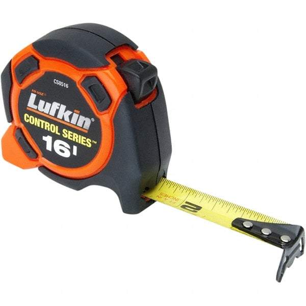 Lufkin - 16' x 3/4" Yellow Steel Blade Tape Measure - 1/8" Graduation, Inch Graduation Style, Orange/Black ABS Plastic Case - Americas Tooling