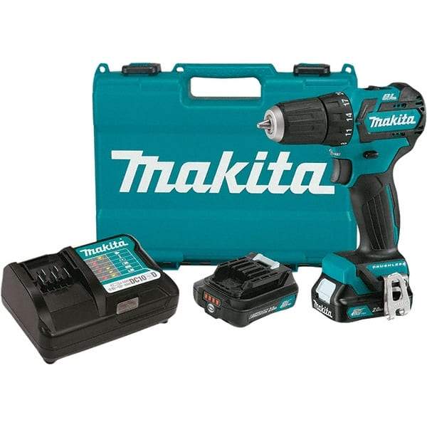 Makita - 12 Volt 3/8" Chuck Pistol Grip Handle Cordless Drill - 0-1500 RPM, Keyless Chuck, Reversible, 2 Lithium-Ion Batteries Included - Americas Tooling