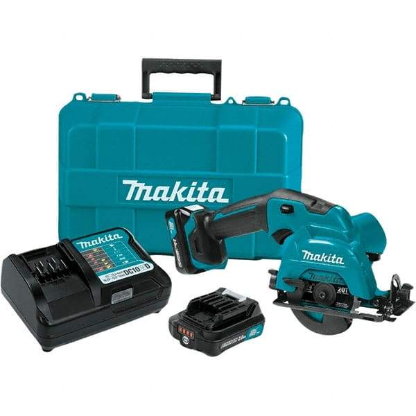 Makita - 12 Volt, 3-3/8" Blade, Cordless Circular Saw - 1,500 RPM, 2 Lithium-Ion Batteries Included - Americas Tooling