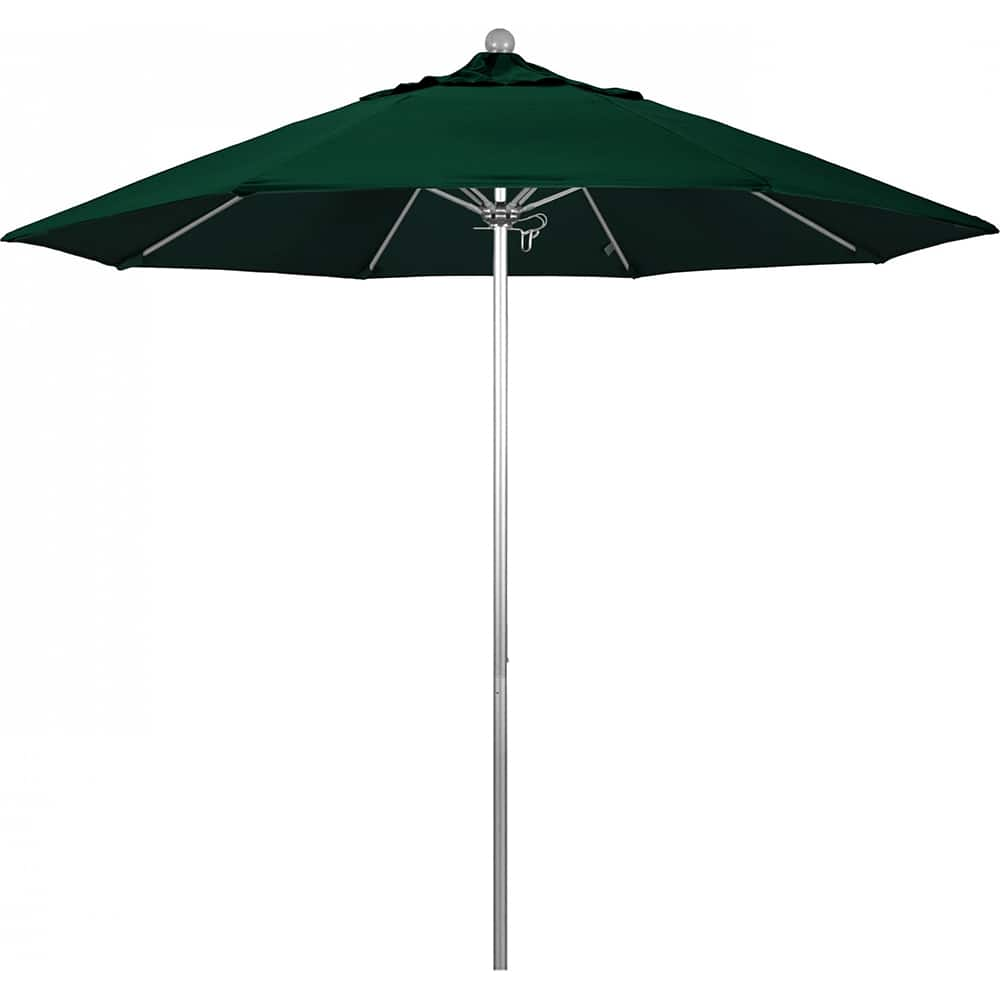 California Umbrella - Patio Umbrellas; Umbrella Diameter (Inch): 108 ; Height (Feet): 8.583 ; Fabric Color: Hunter Green ; Base Included: No ; Frame Material: Aluminum ; Frame Color: Silver - Exact Industrial Supply