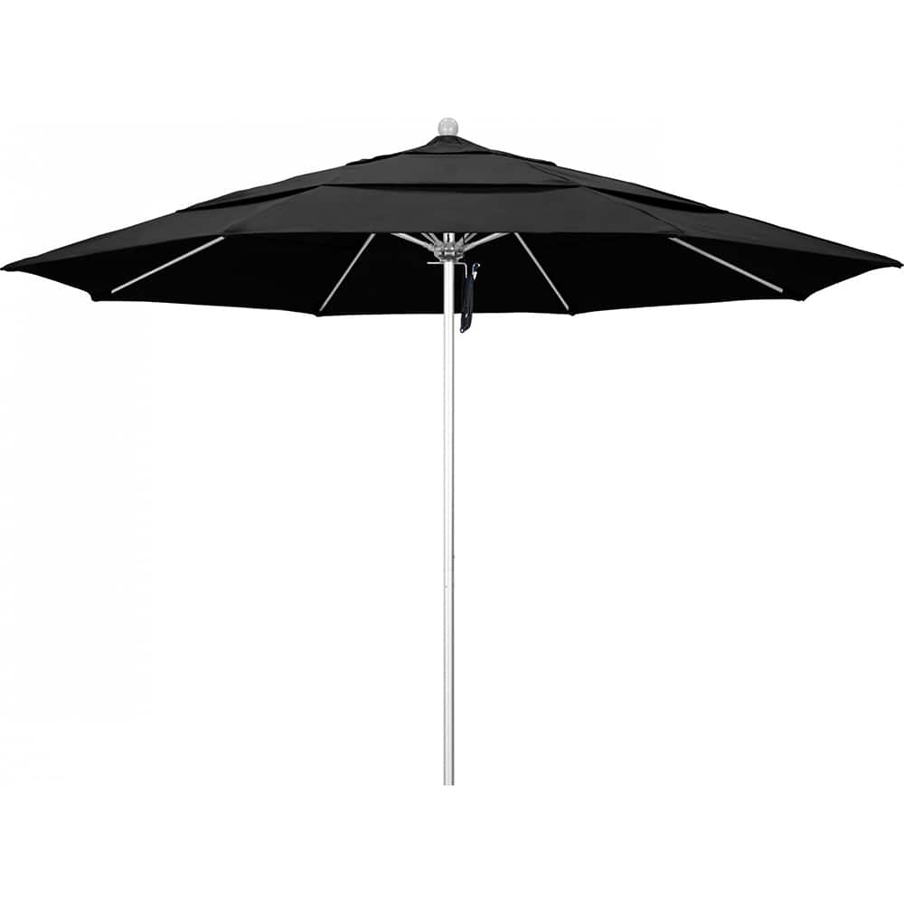 California Umbrella - Patio Umbrellas; Umbrella Diameter (Inch): 132 ; Height (Feet): 8.916 ; Fabric Color: Black ; Base Included: No ; Frame Material: Aluminum ; Frame Color: Silver - Exact Industrial Supply