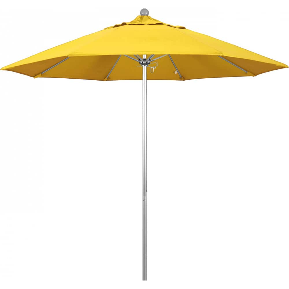 California Umbrella - Patio Umbrellas; Umbrella Diameter (Inch): 108 ; Height (Feet): 8.583 ; Fabric Color: Lemon ; Base Included: No ; Frame Material: Aluminum ; Frame Color: Silver - Exact Industrial Supply