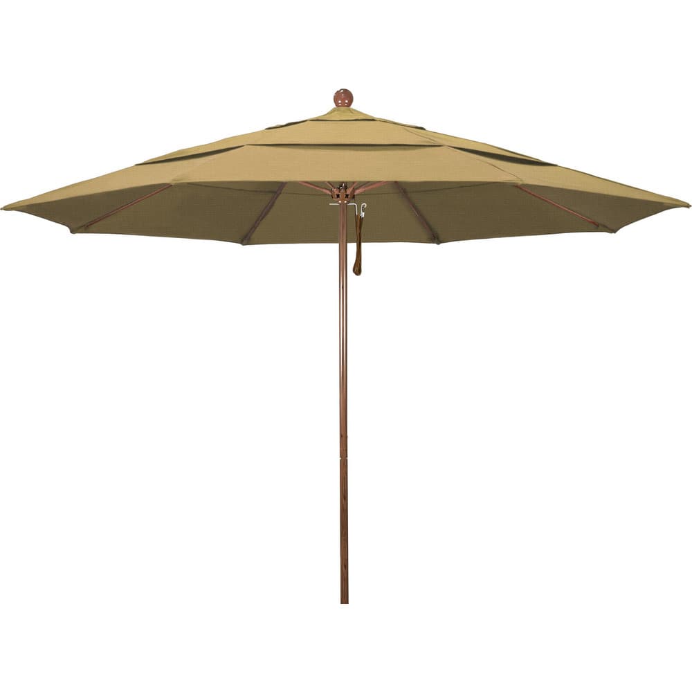 Patio Umbrellas; Diameter (Feet): 11; Height (Feet): 8.917; Fabric Color: Straw; Base Included: No; Canopy Fabric: Olefin; Fade Resistant: Yes; Additional Information: Pulley Lift; Frame Material: Aluminum