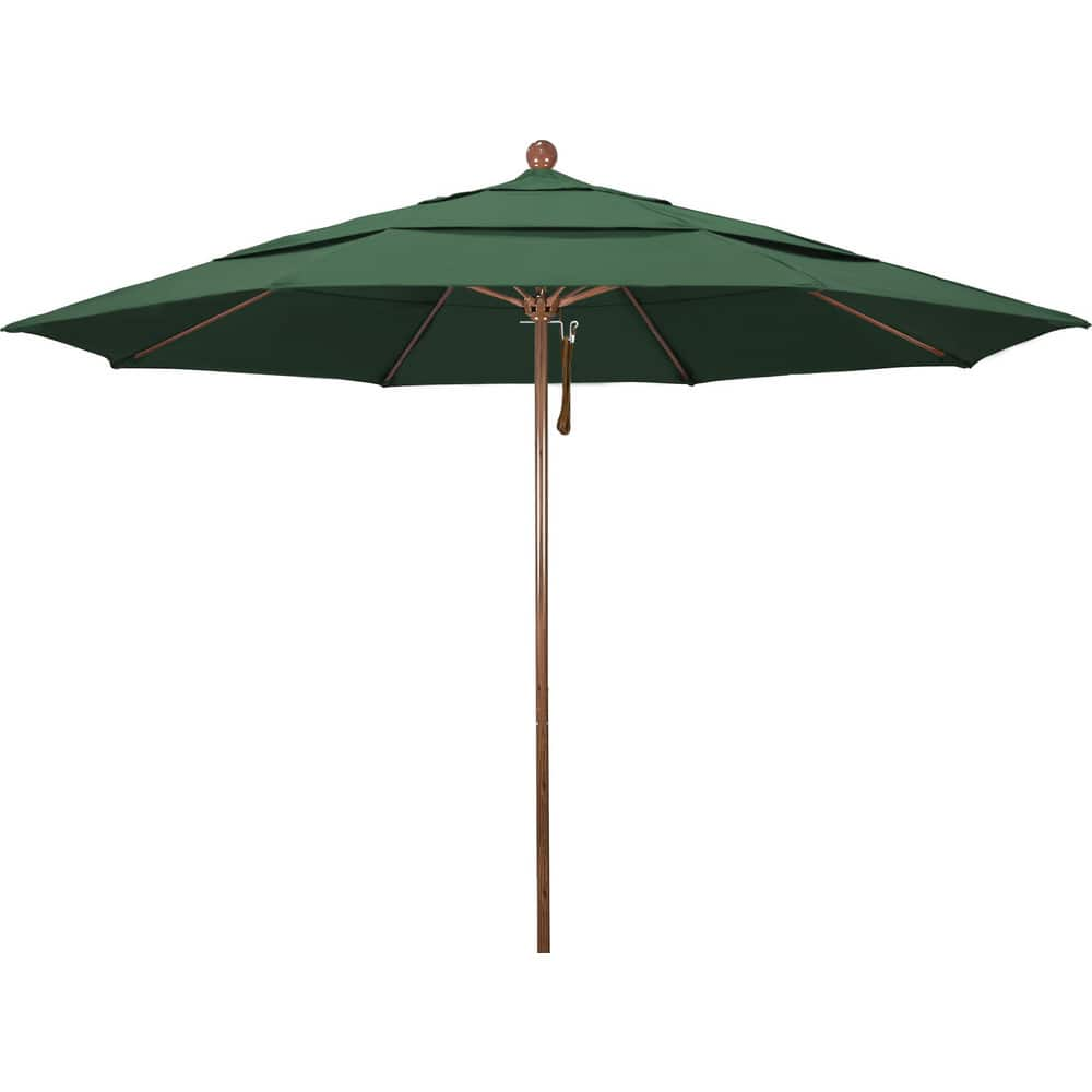 Patio Umbrellas; Diameter (Feet): 11; Height (Feet): 8.917; Fabric Color: Hunter Green; Base Included: No; Canopy Fabric: Olefin; Fade Resistant: Yes; Additional Information: Pulley Lift; Frame Material: Aluminum