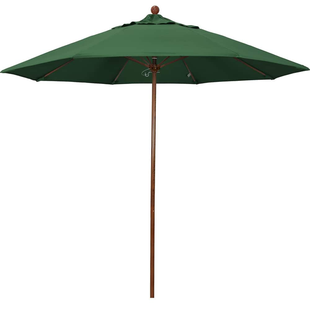 Patio Umbrellas; Diameter (Feet): 9; Height (Feet): 8.583; Fabric Color: Hunter Green; Base Included: No; Canopy Fabric: Olefin; Fade Resistant: Yes; Additional Information: Push Lift; Frame Material: Aluminum