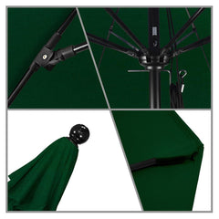 Patio Umbrellas; Diameter (Feet): 11; Height (Feet): 8.917; Fabric Color: Hunter Green; Base Included: No; Canopy Fabric: Pacifica; Fade Resistant: Yes; Additional Information: Pulley Lift; Frame Material: Aluminum