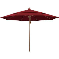 Patio Umbrellas; Diameter (Feet): 11; Height (Feet): 8.917; Fabric Color: Red; Base Included: No; Canopy Fabric: Olefin; Fade Resistant: Yes; Additional Information: Pulley Lift; Frame Material: Aluminum