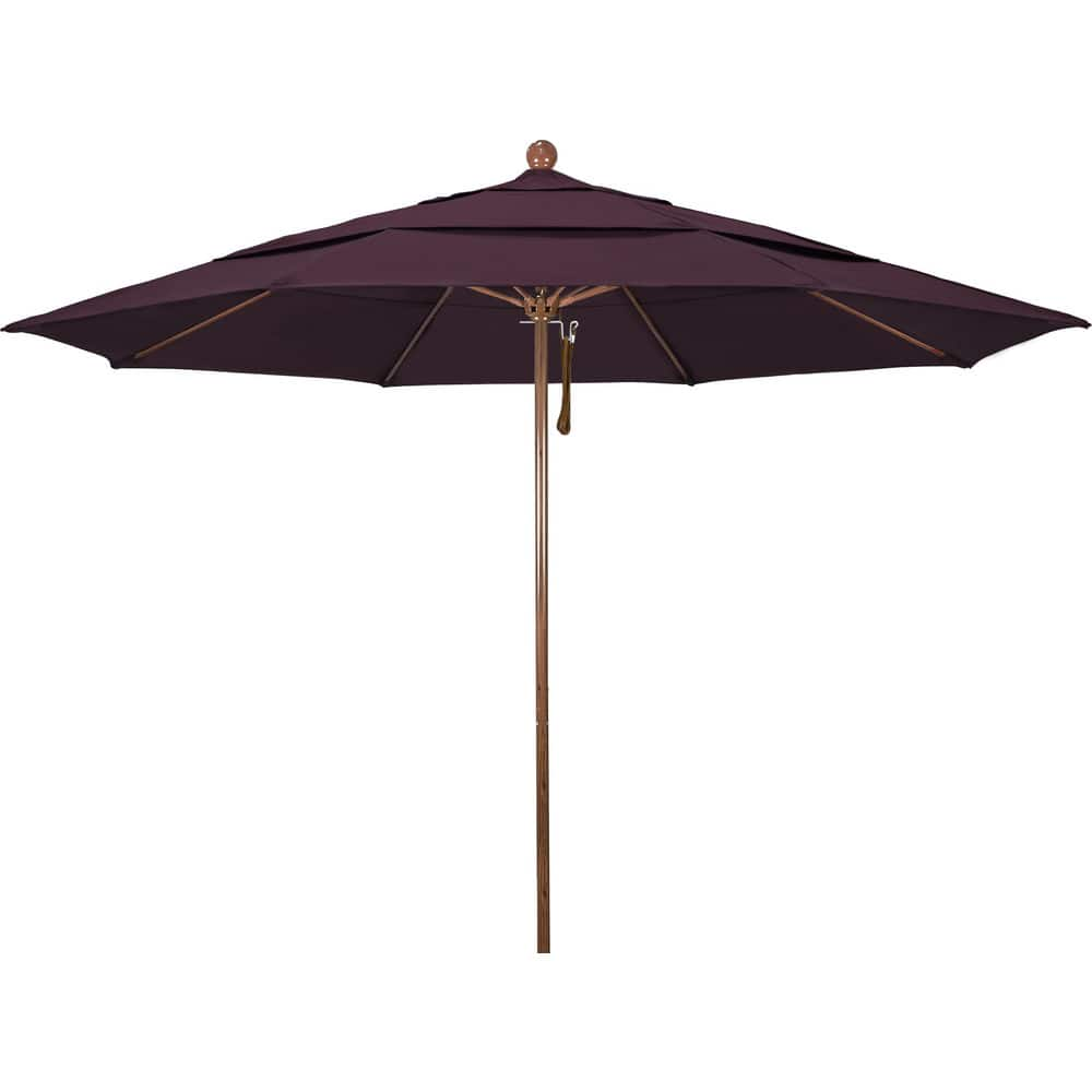 Patio Umbrellas; Diameter (Feet): 11; Height (Feet): 8.917; Fabric Color: Purple; Base Included: No; Canopy Fabric: Pacifica; Fade Resistant: Yes; Additional Information: Pulley Lift; Frame Material: Aluminum