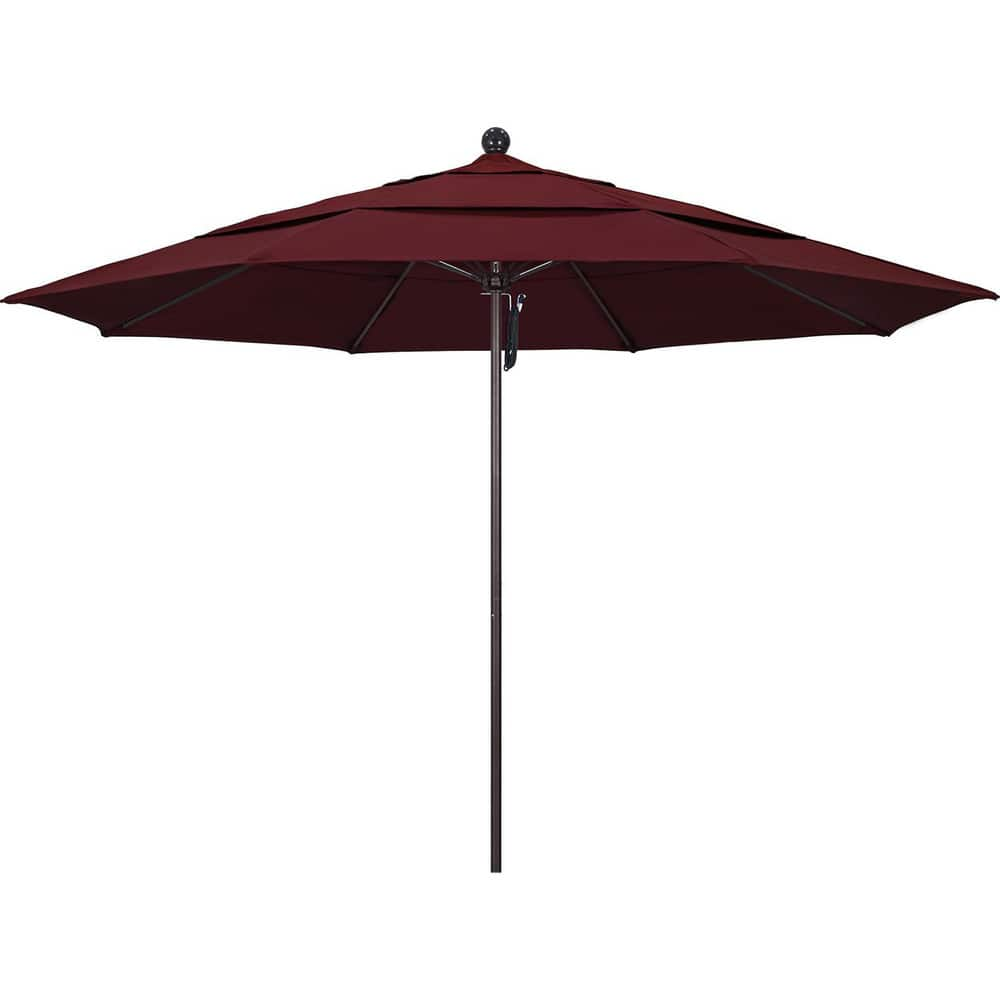 Patio Umbrellas; Diameter (Feet): 11; Height (Feet): 8.917; Fabric Color: Burgundy; Base Included: No; Canopy Fabric: Pacifica; Fade Resistant: Yes; Additional Information: Pulley Lift; Frame Material: Aluminum