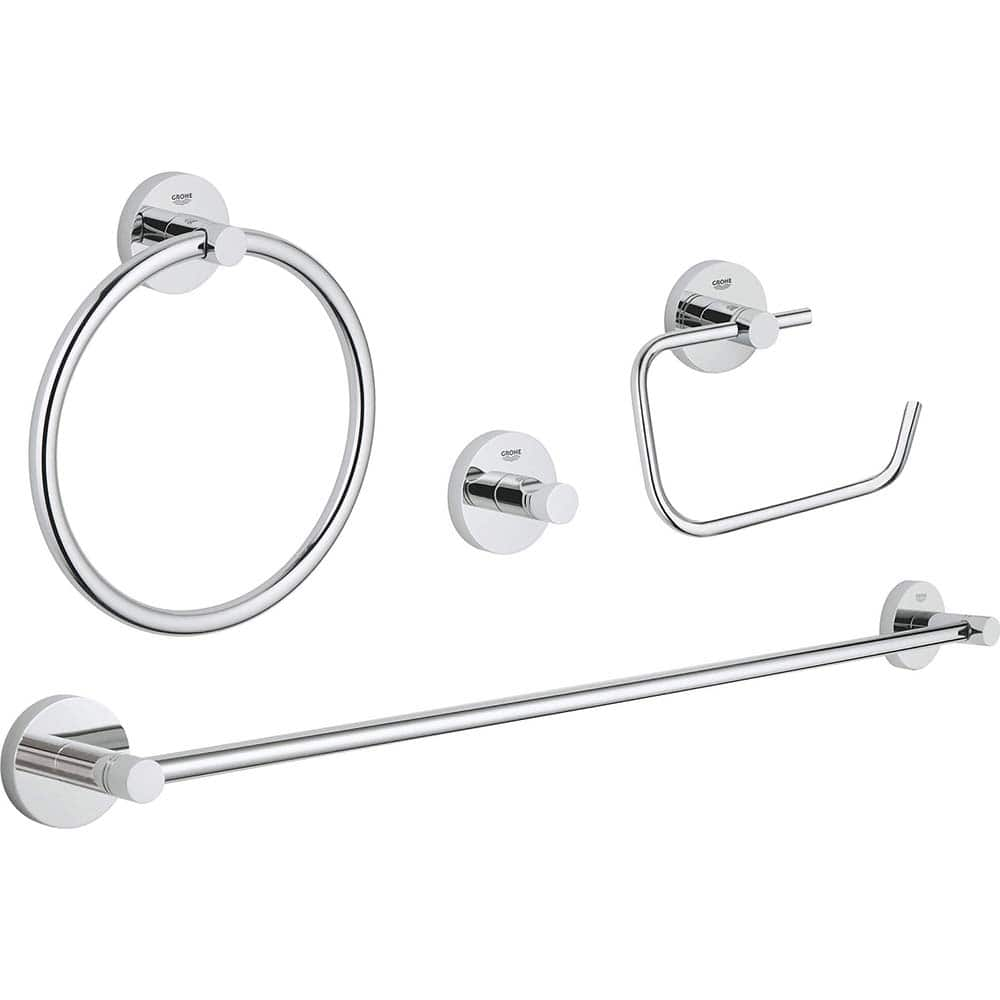 Grohe - Washroom Shelves, Soap Dishes & Towel Holders; Type: 4-in-1 Accessory Set ; Material: Metal ; Length (Inch): 26 ; Width (Inch): 7.5 ; Depth (Inch): 2.36 ; Finish/Coating: Chrome - Exact Industrial Supply