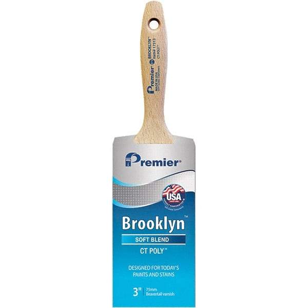 Premier Paint Roller - 3" Tapered Polyester Varnish Brush - 3-3/16" Bristle Length, 5-3/4" Wood Beavertail Handle - Americas Tooling