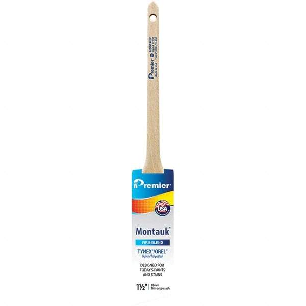 Premier Paint Roller - 1-1/2" Tapered Nylon/Polyester Trim Brush - 2-3/16" Bristle Length, 7" Wood Sash Handle - Americas Tooling