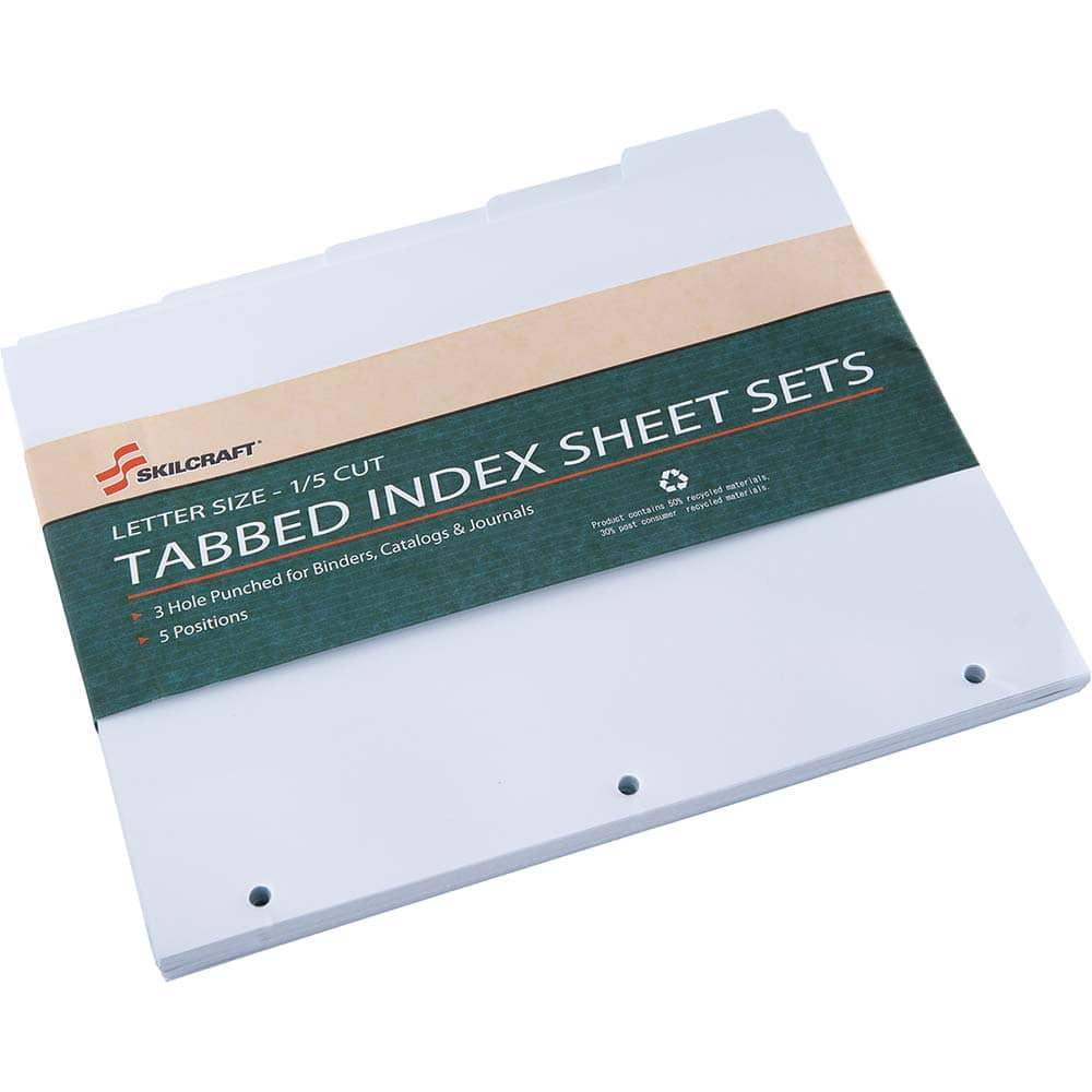 Tabs, Indexes & Dividers; Size: 8-1/2 X 11; Number Of tabs: 5; Color: White; Tab Titles: Blank; For Use With: Binders