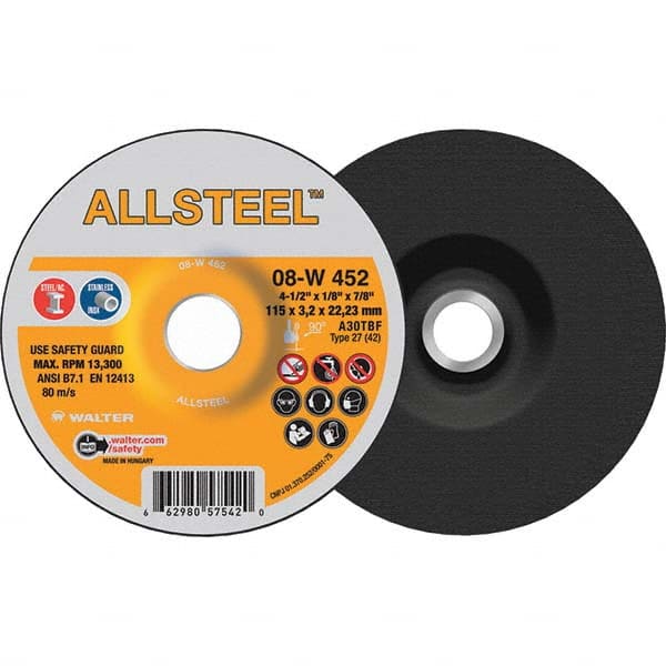 WALTER Surface Technologies - Depressed-Center Wheels Wheel Diameter (Inch): 4-1/2 Wheel Thickness (Inch): 1/8 - Americas Tooling