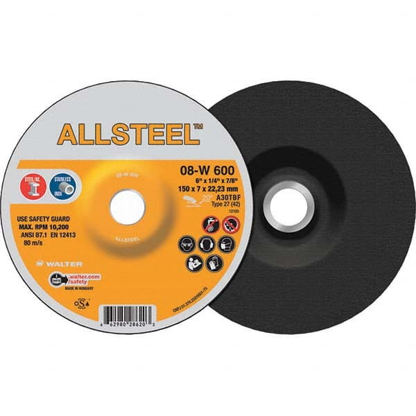 WALTER Surface Technologies - Depressed-Center Wheels Wheel Diameter (Inch): 6 Wheel Thickness (Inch): 1/4 - Americas Tooling