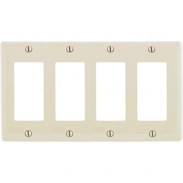 Wall Plates; Wall Plate Type: Outlet Wall Plates; Color: Light Almond; Wall Plate Configuration: GFCI/Surge Receptacle; Material: Thermoplastic; Shape: Rectangle; Wall Plate Size: Standard; Number of Gangs: 4; Overall Length (Inch): 4.6300; Overall Width