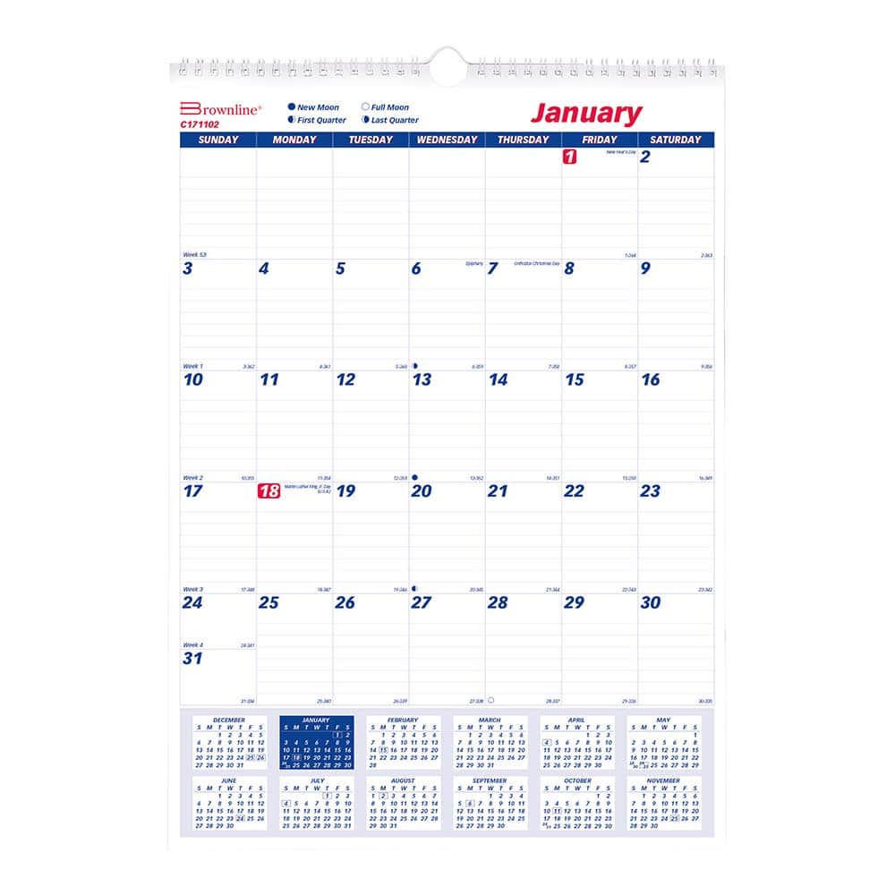 Brownline - Note Pads, Writing Pads & Notebooks Writing Pads & Notebook Type: Wall Calendar Size: 12 x 17 - Americas Tooling