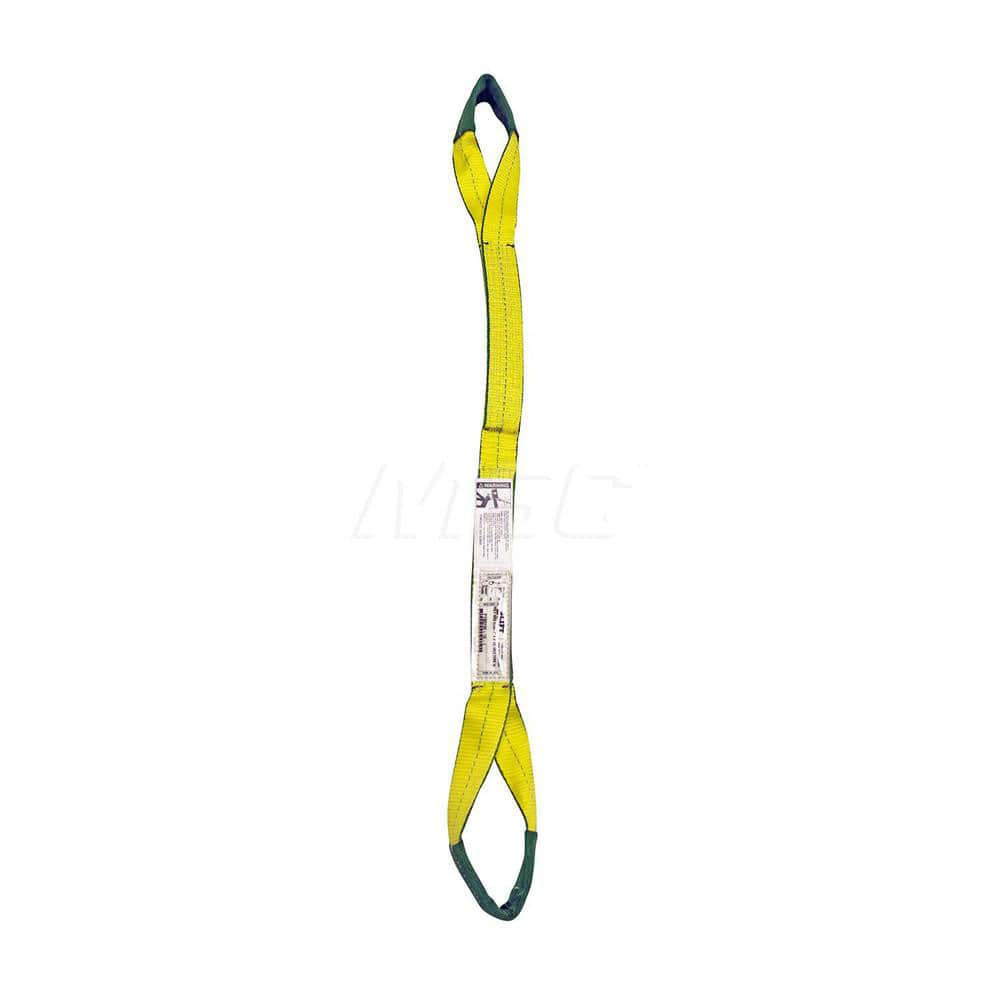 Eye & Eye Sling: 2″ Wide, 4' Long, 3,200 lb Vertical, 2,560 lb Choker, 6,400 lb Basket, Polyester Flat Eye, Yellow