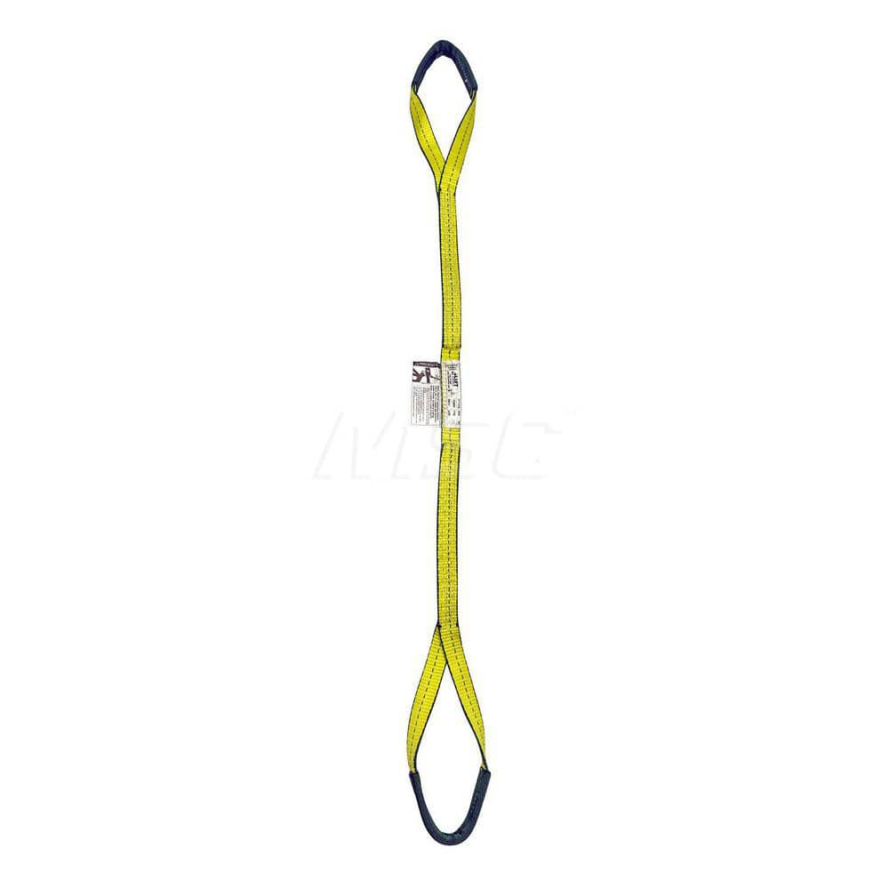 Eye & Eye Sling: 1″ Wide, 3' Long, 1,600 lb Vertical, 1,250 lb Choker, 3,200 lb Basket, Polyester Flat Eye, Yellow