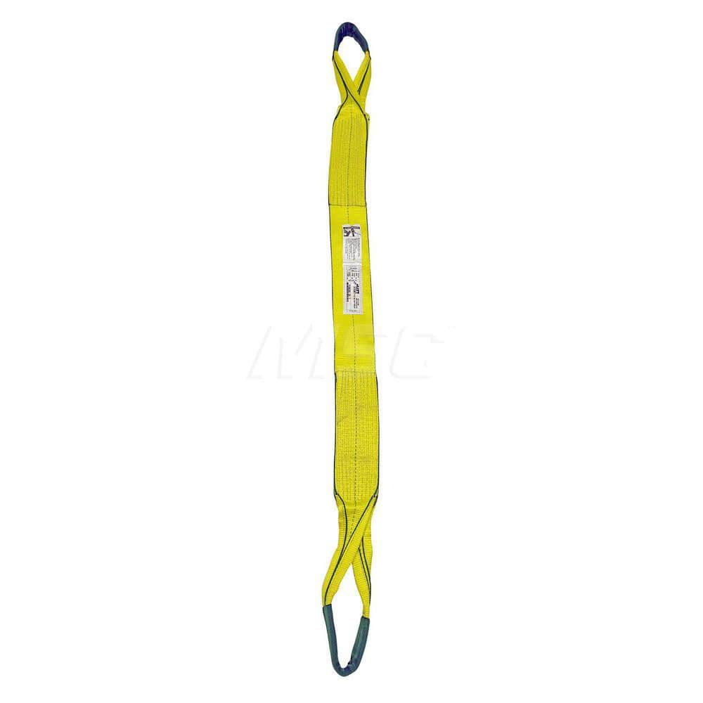 Eye & Eye Sling: 4″ Wide, 12' Long, 6,400 lb Vertical, 5,120 lb Choker, 12,800 lb Basket, Polyester Flat Eye, Yellow