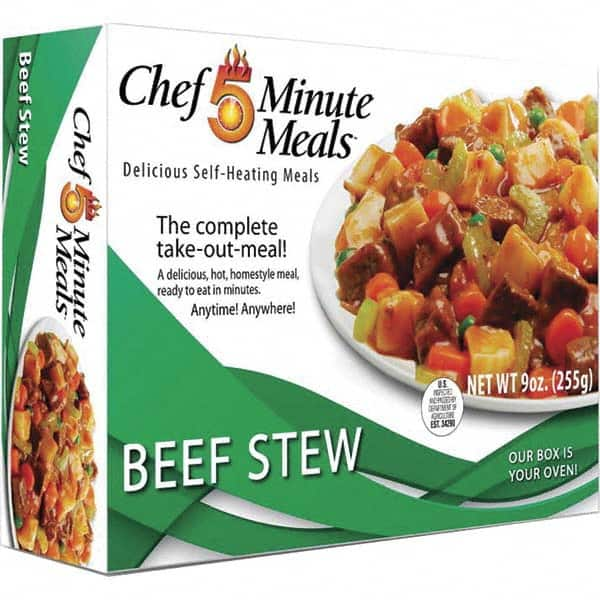 Chef Minute Meals - Emergency Preparedness Supplies Type: Ready-to-Eat Beef Stew Meal Contents/Features: Heater Pad & Activator Solution; Cutlery Kit w/Utensils, Salt & Pepper Packets; 9-oz Entr e - Americas Tooling