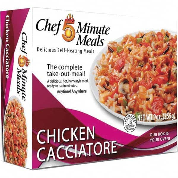 Chef Minute Meals - Emergency Preparedness Supplies Type: Ready-to-Eat Chicken Caciatore Meal Contents/Features: Heater Pad & Activator Solution; Cutlery Kit w/Utensils, Salt & Pepper Packets; 9-oz Entr e - Americas Tooling