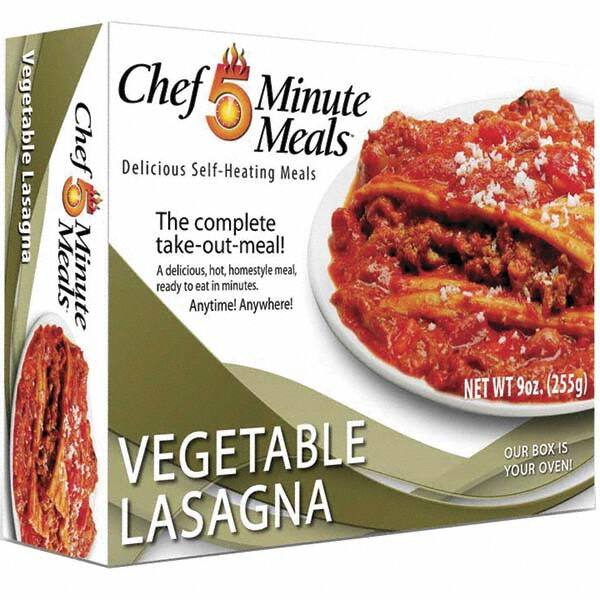 Chef Minute Meals - Emergency Preparedness Supplies Type: Ready-to-Eat Vegetable Lasagna Meal Contents/Features: Heater Pad & Activator Solution; Cutlery Kit w/Utensils, Salt & Pepper Packets; 9-oz Entr e - Americas Tooling