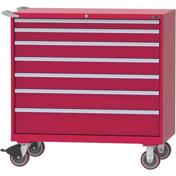 LISTA - 7 Drawer, 99 Compartment Red Steel Modular Storage Cabinet - Americas Tooling