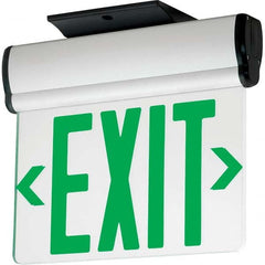 Illuminated Exit Signs; Number of Faces: 2; Light Technology: LED; Letter Color: Green; Housing Material: Aluminum; Housing Color: White; Battery Type: Sealed Nickel Cadmium; Wattage: 1 W; Overall Length: 1 in; Overall Length (Decimal Inch): 1; Overall Wi