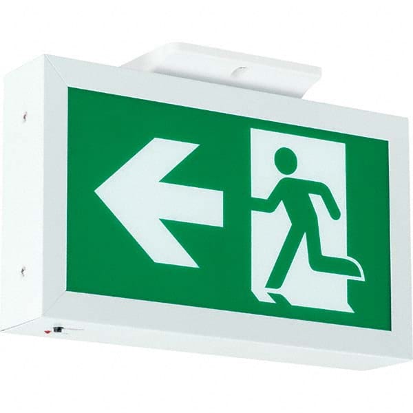 Illuminated Exit Signs; Number of Faces: 1; Light Technology: LED; Letter Color: Green; Mount Type: Surface Mount; Housing Material: Thermoplastic; Housing Color: White; Battery Type: Sealed Nickel Cadmium; Wattage: 1 W; Overall Length: 2.63 in; Overall L