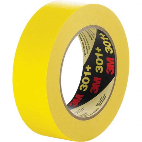 Masking Tape: 36 mm Wide, 55 m Long, 6.3 mil Thick, Yellow Crepe Paper, Rubber Adhesive, 22 lb/in Tensile Strength