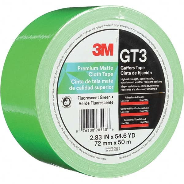 3M - 50m x 72mm x 11 mil Fluorescent Green Cotton Cloth Gaffers Tape - Americas Tooling