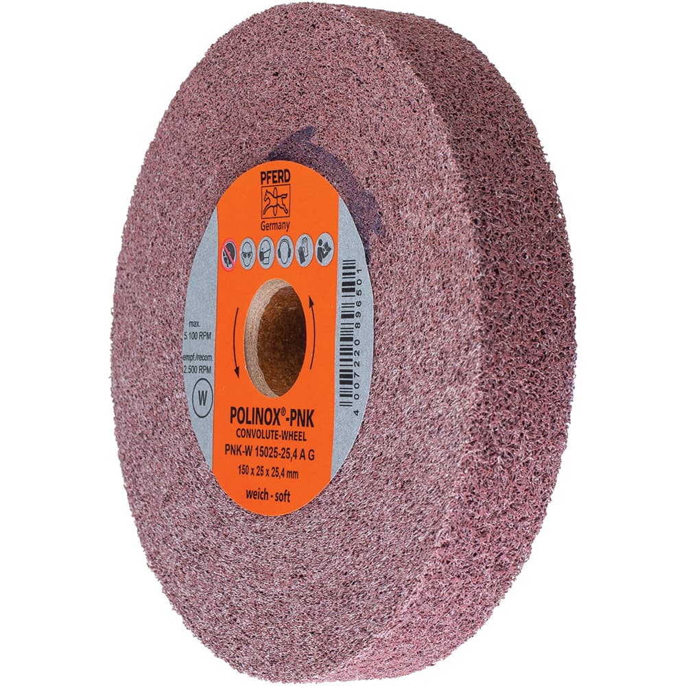 PFERD - Deburring Wheels; Wheel Type: Convolute ; Wheel Diameter (Inch): 6 ; Center Hole Size (Inch): 1 ; Abrasive Material: Aluminum Oxide ; Grade: Coarse ; Density Grade: Soft - Exact Industrial Supply