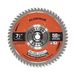 Wet & Dry Cut Saw Blade: 7-1/4″ Dia, 5/8″ Arbor Hole, 0.098″ Kerf Width, 56 Teeth Use on Aluminum Cutting, Round with Diamond Knockout Arbor