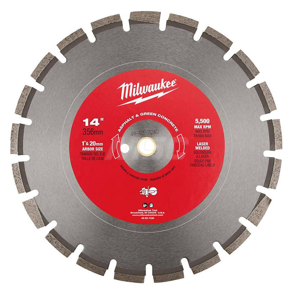 Wet & Dry Cut Saw Blade: 14″ Dia, 1″ Arbor Hole, 1/8″ Kerf Width Use on Green Concrete, Asphalt, Brick & Block, Standard Arbor