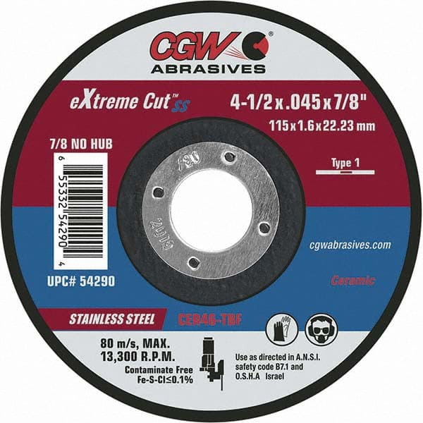 CGW Abrasives - Cutoff Wheels Tool Compatibility: Angle Grinders Wheel Diameter (Inch): 4-1/2 - Americas Tooling