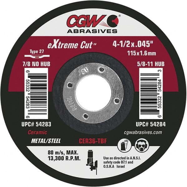 CGW Abrasives - Cutoff Wheels Tool Compatibility: Angle Grinders Wheel Diameter (Inch): 4-1/2 - Americas Tooling