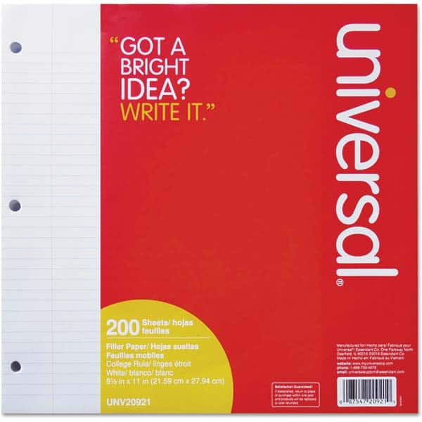 UNIVERSAL - Note Pads, Writing Pads & Notebooks Writing Pads & Notebook Type: Filler Paper Size: 8-1/2 x 11 - Americas Tooling