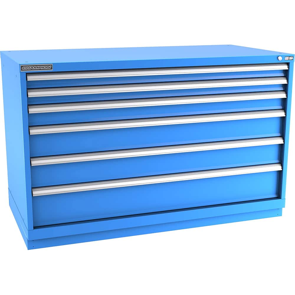 Champion Tool Storage - Modular Storage Cabinets; Type: Bench-Height Double Width Drawer Cabinet ; Number of Drawers: 6.000 ; Height (Inch): 35-7/8 ; Width (Inch): 56-1/2 ; Depth (Inch): 28-1/2 ; Color: Bright Blue - Exact Industrial Supply