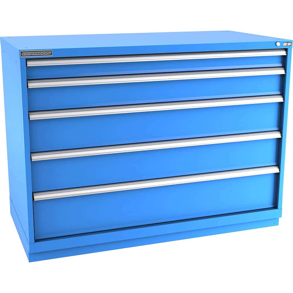 Champion Tool Storage - Modular Storage Cabinets; Type: Counter-Height Double Width Drawer Cabinet ; Number of Drawers: 5.000 ; Height (Inch): 41-3/4 ; Width (Inch): 56-1/2 ; Depth (Inch): 28-1/2 ; Color: Bright Blue - Exact Industrial Supply