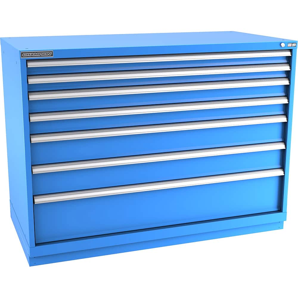 Champion Tool Storage - Modular Storage Cabinets; Type: Counter-Height Double Width Drawer Cabinet ; Number of Drawers: 7.000 ; Height (Inch): 41-3/4 ; Width (Inch): 56-1/2 ; Depth (Inch): 28-1/2 ; Color: Bright Blue - Exact Industrial Supply