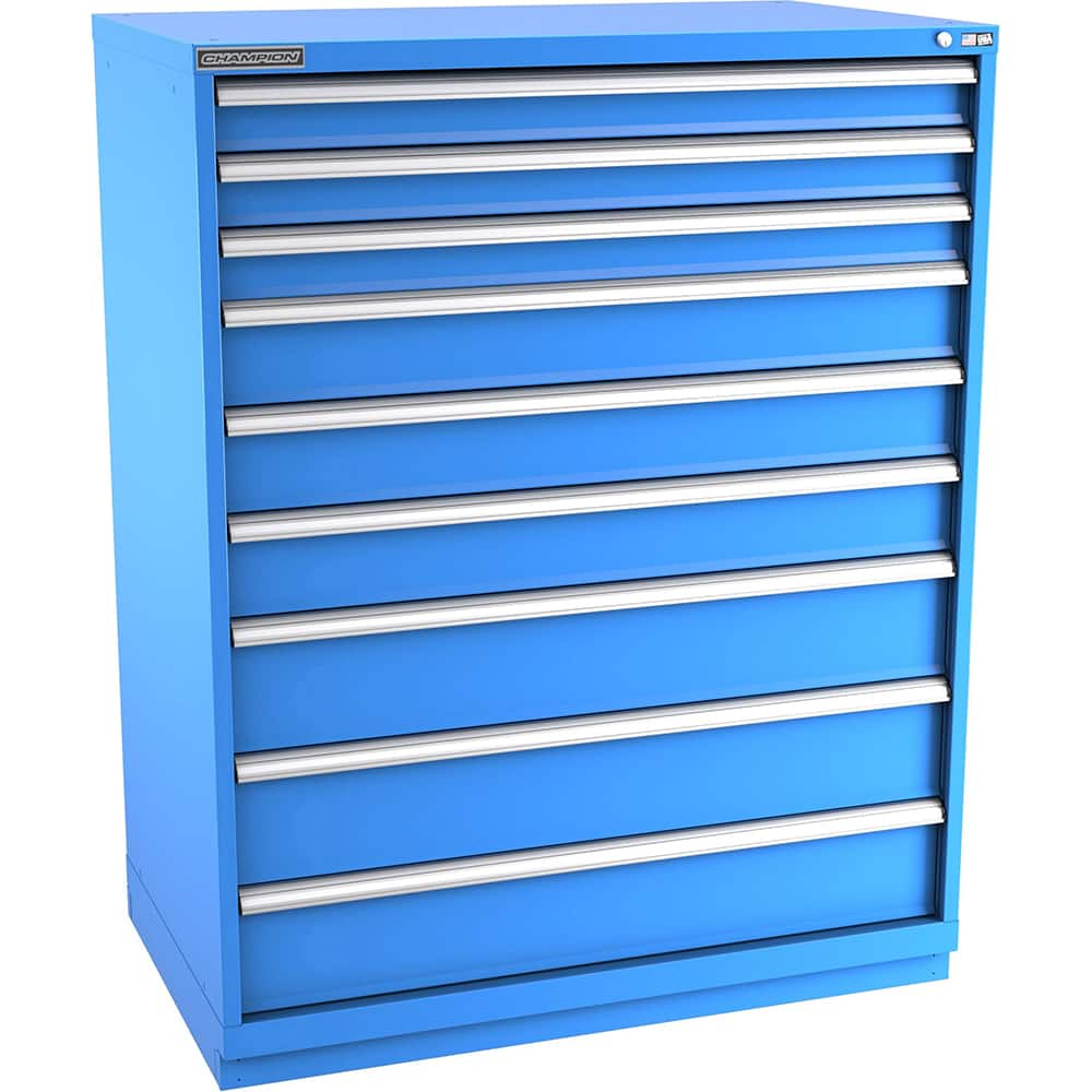 Champion Tool Storage - Modular Storage Cabinets; Type: Eye-Level Extra Width Drawer Cabinet ; Number of Drawers: 9.000 ; Height (Inch): 59-1/2 ; Width (Inch): 47 ; Depth (Inch): 28-1/2 ; Color: Bright Blue - Exact Industrial Supply