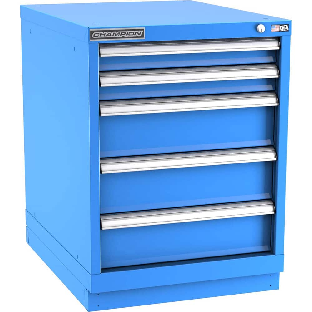 Champion Tool Storage - Modular Storage Cabinets; Type: Desk-Height Narrow Width Drawer Cabinet ; Number of Drawers: 5.000 ; Height (Inch): 29-7/8 ; Width (Inch): 22-3/16 ; Depth (Inch): 28-1/2 ; Color: Bright Blue - Exact Industrial Supply