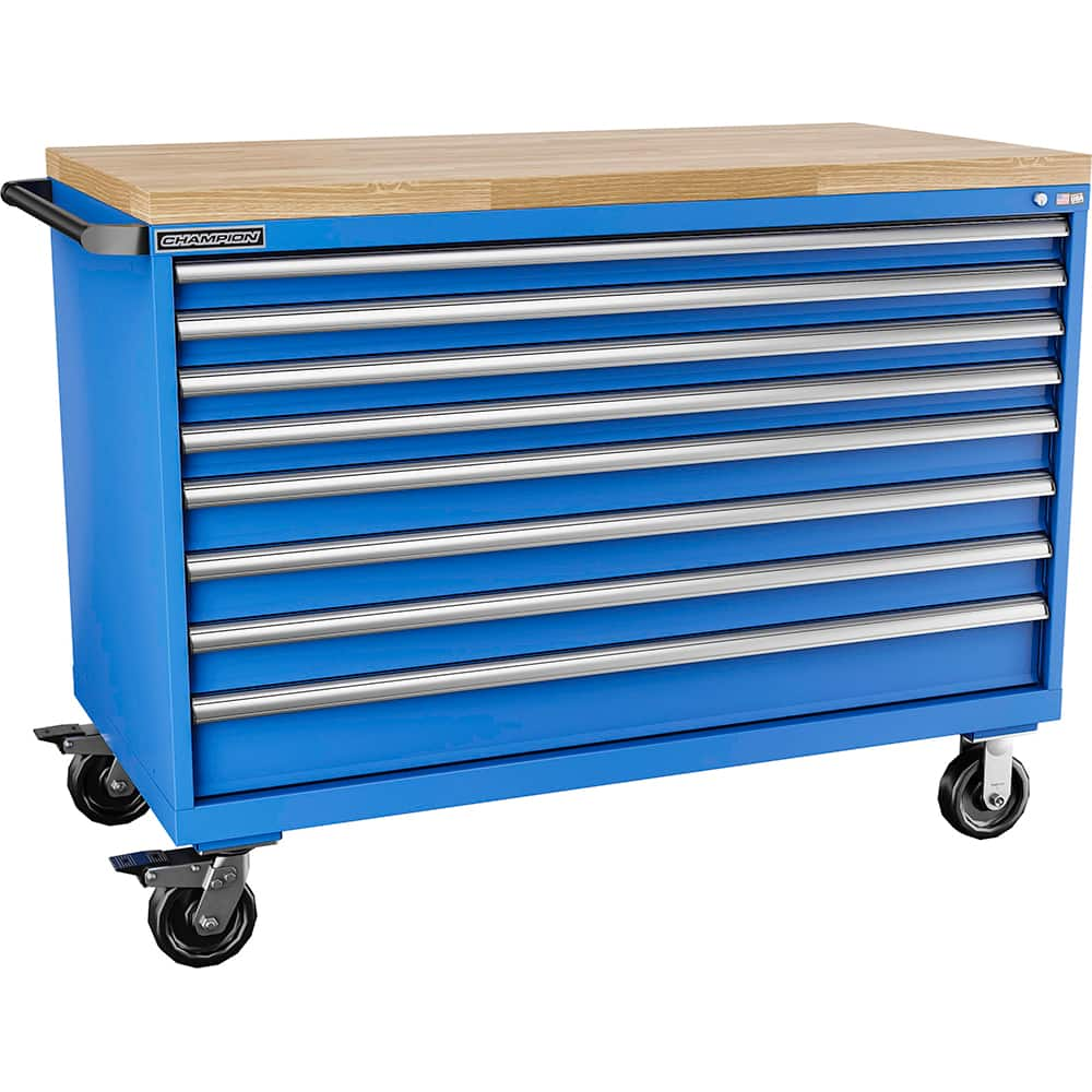 Champion Tool Storage - Mobile Work Centers; Type: Standard Depth Butcher Block Top Cabinet ; Load Capacity (Lb.): 440.000 ; Number of Drawers: 8 ; Width (Inch): 56-1/2 ; Depth (Inch): 28-1/2 ; Height (Inch): 43-1/4 - Exact Industrial Supply