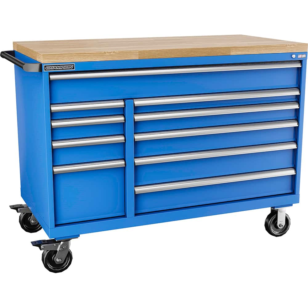 Champion Tool Storage - Mobile Work Centers; Type: Standard Depth Butcher Block Top Cabinet ; Load Capacity (Lb.): 440.000 ; Number of Drawers: 10 ; Width (Inch): 56-1/2 ; Depth (Inch): 28-1/2 ; Height (Inch): 33-1/2 - Exact Industrial Supply