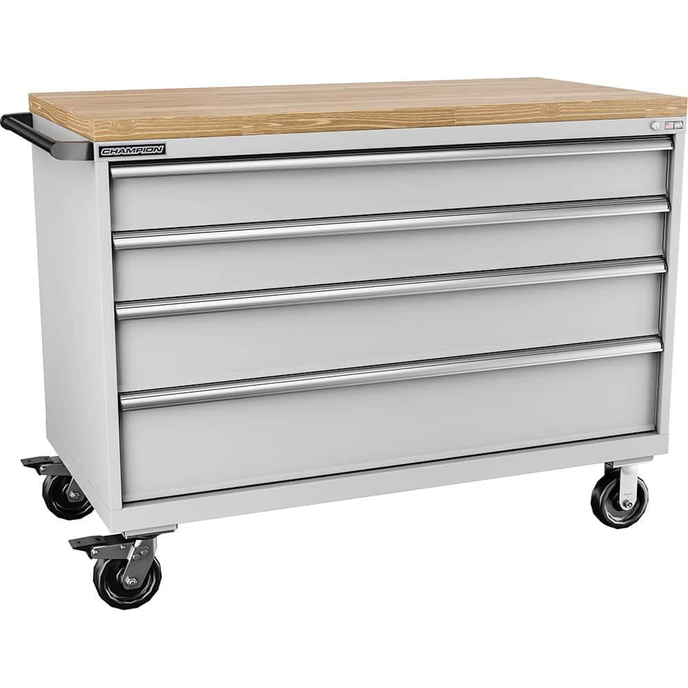 Champion Tool Storage - Mobile Work Centers; Type: Standard Depth Butcher Block Top Cabinet ; Load Capacity (Lb.): 440.000 ; Number of Drawers: 4 ; Width (Inch): 56-1/2 ; Depth (Inch): 28-1/2 ; Height (Inch): 43-1/4 - Exact Industrial Supply