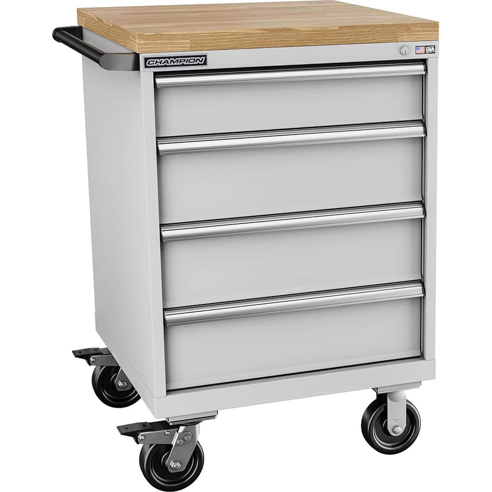 Champion Tool Storage - Mobile Work Centers; Type: Standard Depth Butcher Block Top Cabinet ; Load Capacity (Lb.): 440.000 ; Number of Drawers: 4 ; Width (Inch): 28-1/4 ; Depth (Inch): 28-1/2 ; Height (Inch): 43-1/4 - Exact Industrial Supply