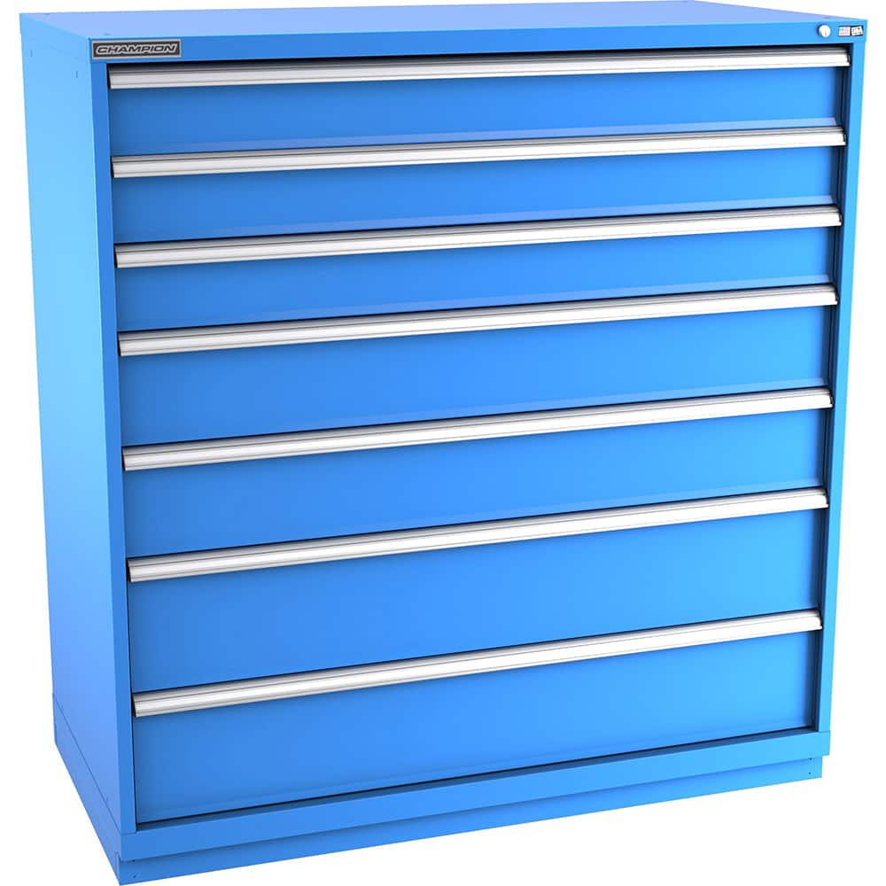 Champion Tool Storage - Modular Storage Cabinets; Type: Eye-Level Double Width Drawer Cabinet ; Number of Drawers: 7.000 ; Height (Inch): 59-1/2 ; Width (Inch): 56-1/2 ; Depth (Inch): 28-1/2 ; Color: Bright Blue - Exact Industrial Supply